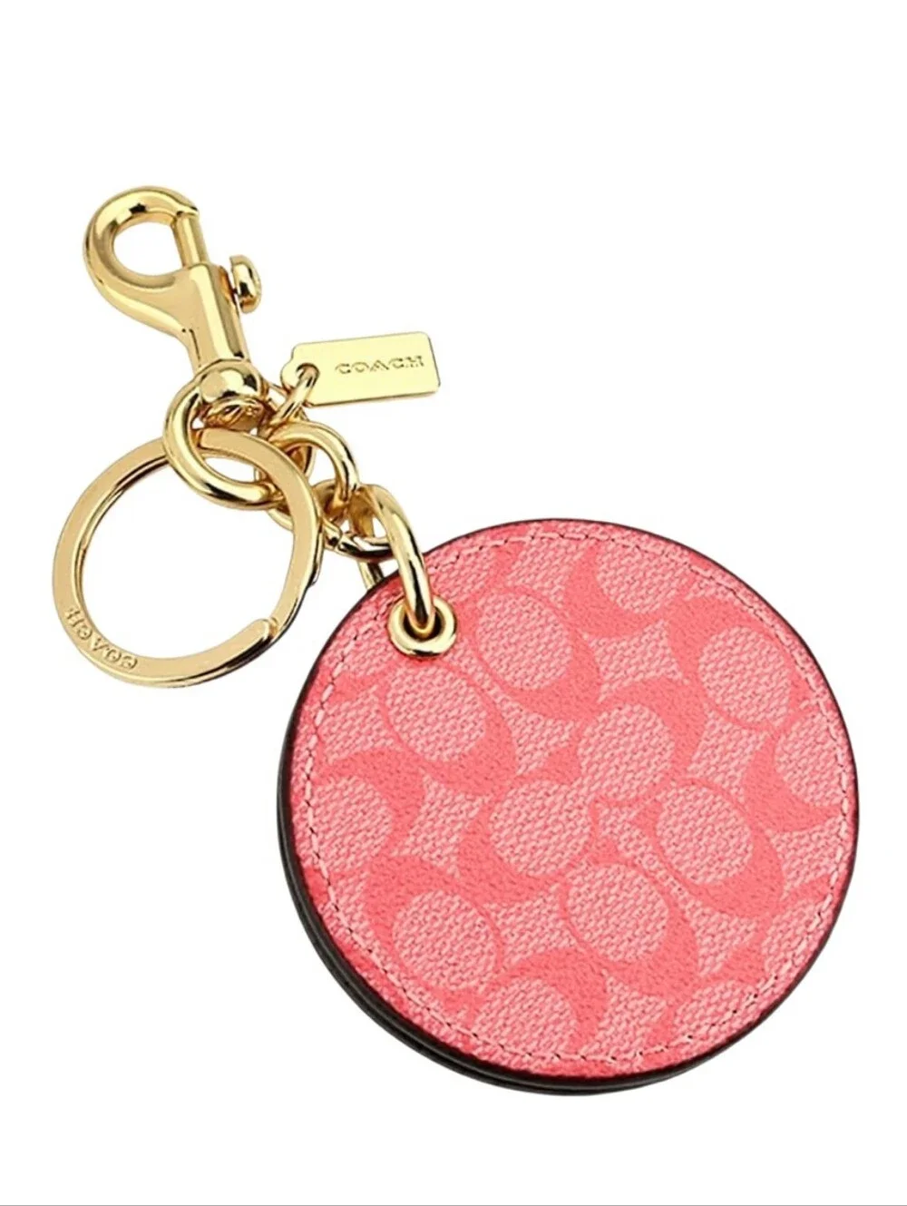 🆕 Coach Pink Lemonade Signature C Mirror Bag Charm Keyring Purse Fob Keychain